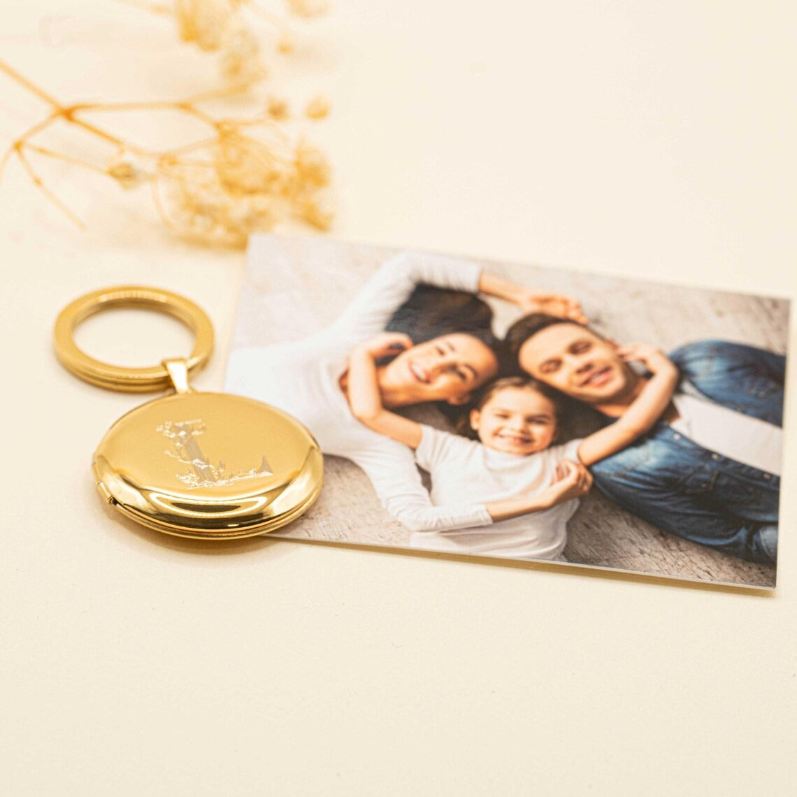 Porte-clés personnalisé photo médaillon gravé