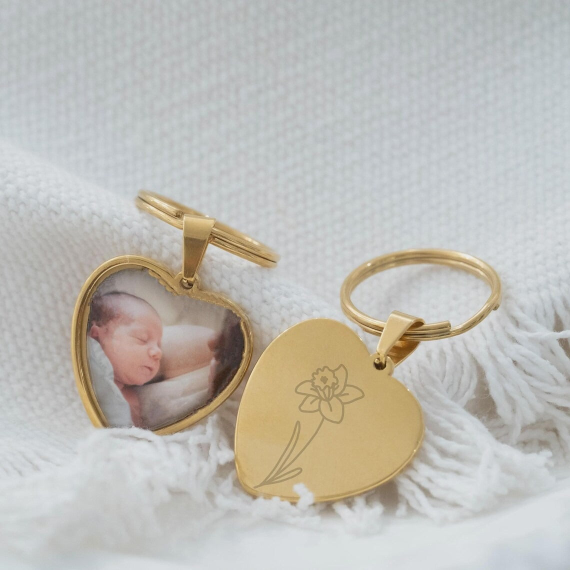 Porte-clés photo gravé médaillon cœur personnalisé
