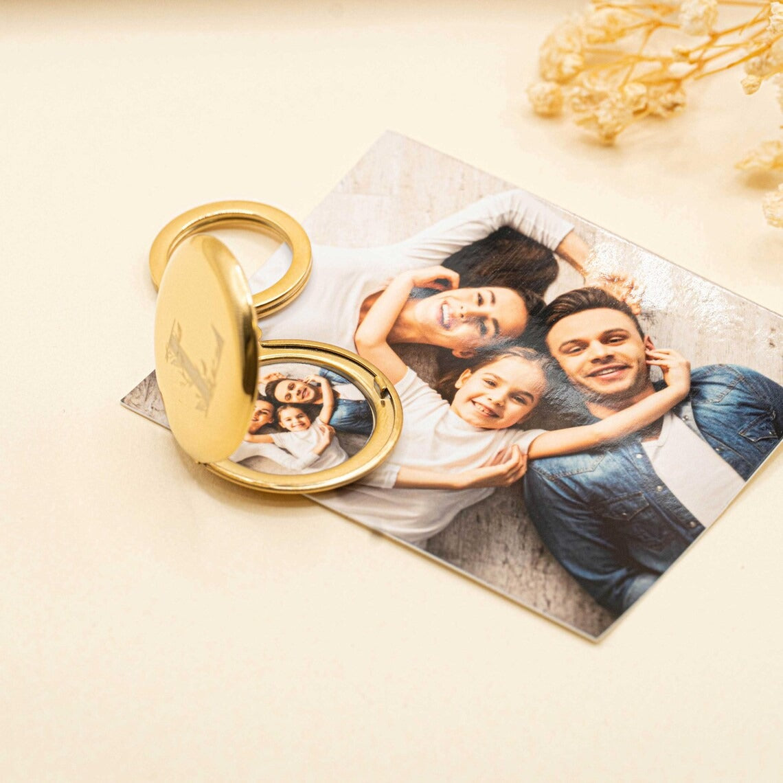 Porte-clés personnalisé photo médaillon gravé