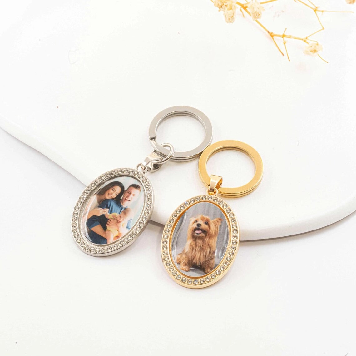 Porte-clés photo médaillon personnalisé