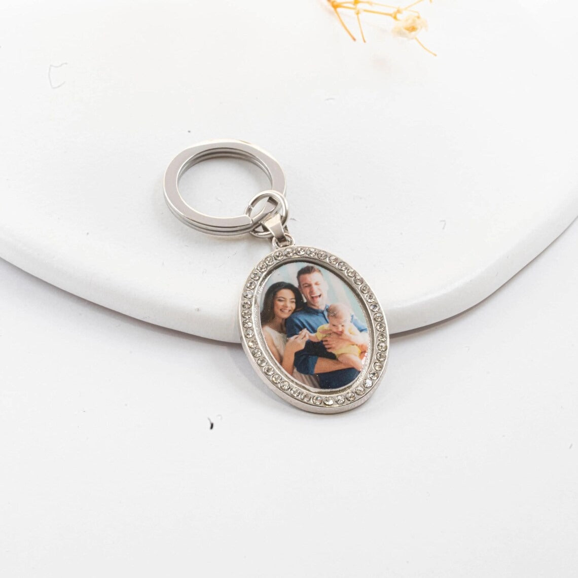 Porte-clés photo médaillon personnalisé