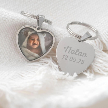 Porte-clés photo gravé médaillon cœur personnalisé